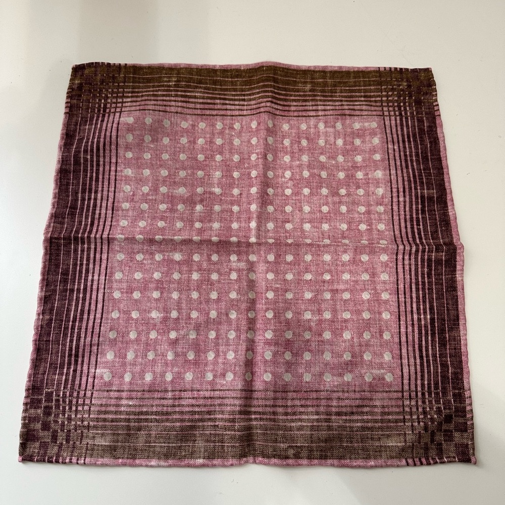 Edward Armah Reversible Pocket Square 12" Silk Cotton Polka Dot Houndstooth - Picture 2 of 7